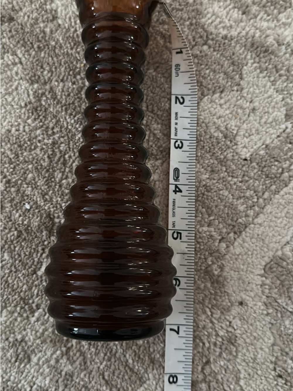 Vintage Amber Brown Glass Ribbed Bud Vase Mid Century Modern 7” Retro Decor - Picture 2 of 4